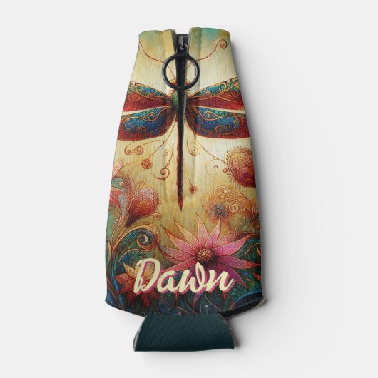 Whimsical Dragonfly Floral Abstract gepersonalisee Flesjeskoeler (Achterkant)