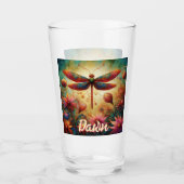 Whimsical Dragonfly Floral Abstract gepersonalisee Glas (Voorkant)
