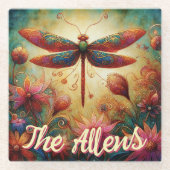 Whimsical Dragonfly Floral Abstract gepersonalisee Glazen Onderzetter (Voorkant)