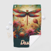 Whimsical Dragonfly Floral Abstract gepersonalisee Golfhanddoek (Insitu)