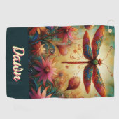 Whimsical Dragonfly Floral Abstract gepersonalisee Golfhanddoek (Horizontaal)