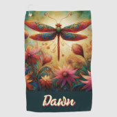 Whimsical Dragonfly Floral Abstract gepersonalisee Golfhanddoek (Voorkant)