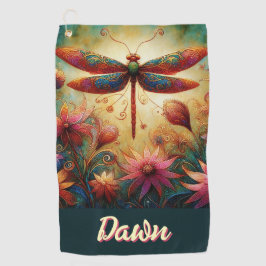 Whimsical Dragonfly Floral Abstract gepersonalisee Golfhanddoek