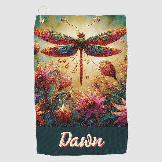 Whimsical Dragonfly Floral Abstract gepersonalisee Golfhanddoek (Voorkant)