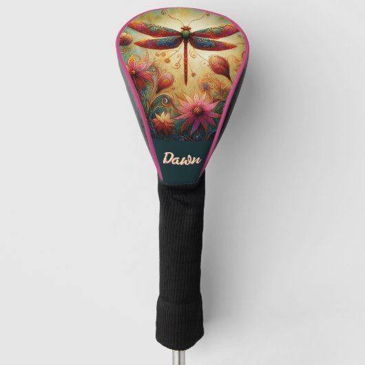 Whimsical Dragonfly Floral Abstract gepersonalisee Golfheadcover (Voorkant)