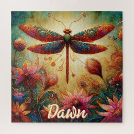 Whimsical Dragonfly Floral Abstract gepersonalisee Legpuzzel