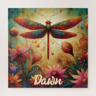 Whimsical Dragonfly Floral Abstract gepersonalisee Legpuzzel
