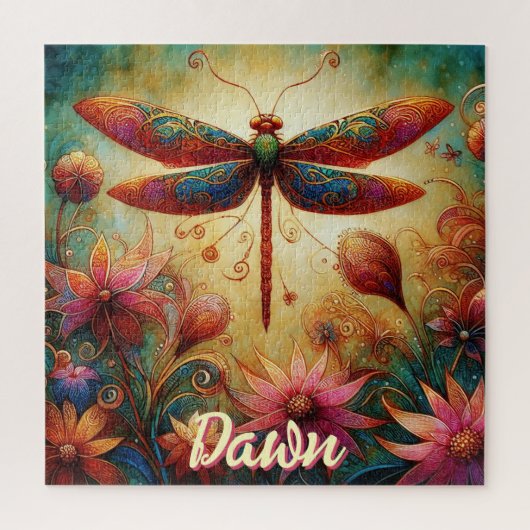 Whimsical Dragonfly Floral Abstract gepersonalisee Legpuzzel (Verticaal)