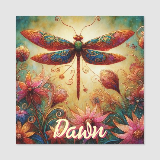 Whimsical Dragonfly Floral Abstract gepersonalisee Naamplaatje (Voorkant)