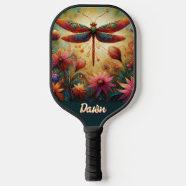 Whimsical Dragonfly Floral Abstract gepersonalisee Pickleball Paddle