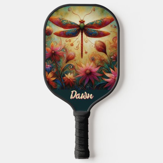 Whimsical Dragonfly Floral Abstract gepersonalisee Pickleball Paddle (Voorkant)