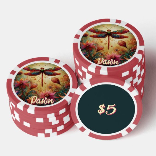 Whimsical Dragonfly Floral Abstract gepersonalisee Poker Chips (Opstapeling)