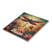 Whimsical Dragonfly Floral Abstract gepersonalisee Tegeltje (Zijkant)