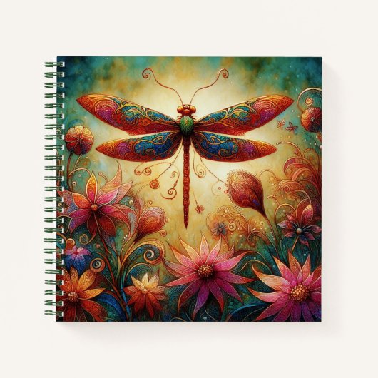 Whimsical Dragonfly Floral Abstracte Blauwgroen sc Notitieboek (Voorkant)