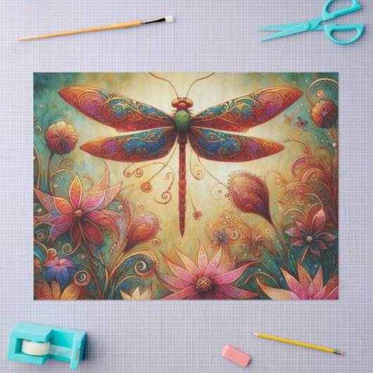 Whimsical Dragonfly Floral Abstracte Decoupage Tissuepapier (Craft)