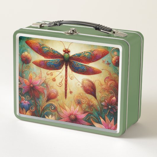 Whimsical Dragonfly Floral Abstracte Kunst Blauwgr (Voorkant)