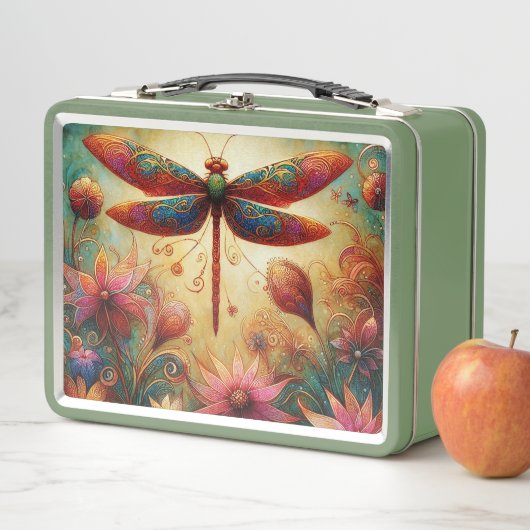 Whimsical Dragonfly Floral Abstracte Kunst Blauwgr (In situ)