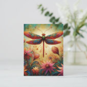 Whimsical Dragonfly Floral Abstracte Kunst Blauwgr Briefkaart (Staand voorkant)