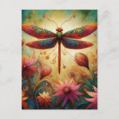 Whimsical Dragonfly Floral Abstracte Kunst Blauwgr Briefkaart (Voorkant)