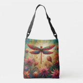 Whimsical Dragonfly Floral Abstracte Kunst Blauwgr Crossbody Tas (Achterkant)
