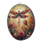 Whimsical Dragonfly Floral Abstracte Kunst Blauwgr Dartbord (Voorkant Rechts)
