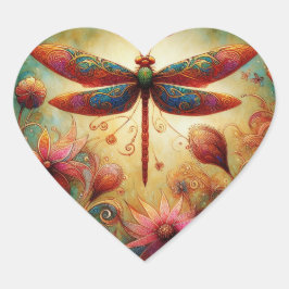 Whimsical Dragonfly Floral Abstracte Kunst Blauwgr Hart Sticker