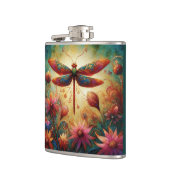 Whimsical Dragonfly Floral Abstracte Kunst Blauwgr Heupfles (Links)