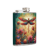 Whimsical Dragonfly Floral Abstracte Kunst Blauwgr Heupfles (Rechts)