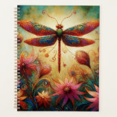 Whimsical Dragonfly Floral Abstracte Kunst Blauwgr Planner (Voorkant)