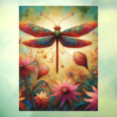 Whimsical Dragonfly Floral Abstracte Kunst Blauwgr Raamsticker (Vel 3)