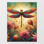 Whimsical Dragonfly Floral Abstracte Kunst Blauwgr Raamsticker (Vel)