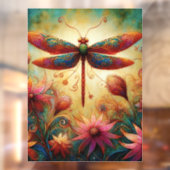 Whimsical Dragonfly Floral Abstracte Kunst Blauwgr Raamsticker (Vel 2)