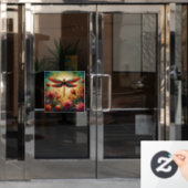 Whimsical Dragonfly Floral Abstracte Kunst Blauwgr Raamsticker (Kantoordeur)