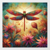 Whimsical Dragonfly Floral Abstracte Kunst Blauwgr Raamsticker (Vel)