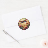 Whimsical Dragonfly Floral Abstracte Kunst Blauwgr Ronde Sticker (Envelop)