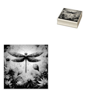 Whimsical Dragonfly Floral Abstracte Kunst Blauwgr Rubberstempel