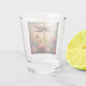 Whimsical Dragonfly Floral Abstracte Kunst Blauwgr Shot Glas (Achterkant)