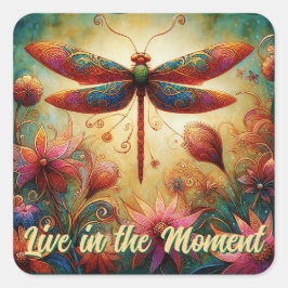 Whimsical Dragonfly Floral Abstracte Kunst Blauwgr Vierkante Sticker