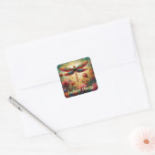 Whimsical Dragonfly Floral Abstracte Kunst Blauwgr Vierkante Sticker (Envelop)