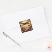 Whimsical Dragonfly Floral Abstracte Kunst Blauwgr Vierkante Sticker (Envelop)