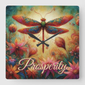 Whimsical Dragonfly Floral Abstracte kunst Welvaar Vierkante Klok (Voorkant)