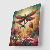 Whimsical Dragonfly Floral Abstracte kunst Welvaar Vierkante Klok (Hoek)