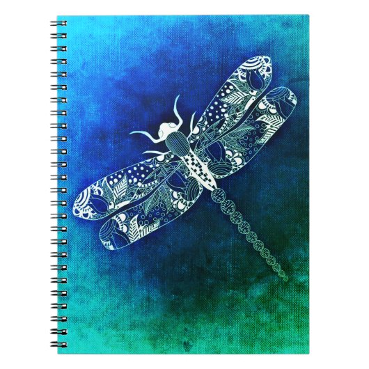 Whimsical Dragonfly Line Drawing Blue Green Notitieboek (Voorkant)