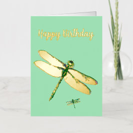Whimsical Dragonfly Mint Green Folie Birthday Kaar Folie Wenskaart