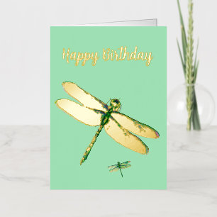 Whimsical Dragonfly Mint Green Folie Birthday Kaar Folie Wenskaart