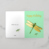 Whimsical Dragonfly Mint Green Folie Birthday Kaar Wenskaart (Buiten Laag)