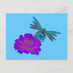 Whimsical Dragonfly on Flower Cute Briefkaart