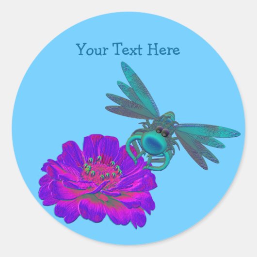 Whimsical Dragonfly on Flower Sticker (Voorkant)