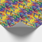 Whimsical Dragonfly Patroon met levendige achtergr Cadeaupapier (Hoek)