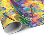 Whimsical Dragonfly Patroon met levendige achtergr Cadeaupapier (Rol Hoek)